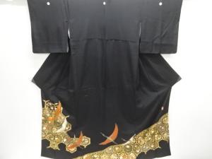 作家物　群鶴に草花模様刺繍留袖(比翼付き)